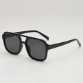 Classic double-bridge oversized square sunglasses with black frames and dark grey lenses - Black Frame Grey Lens