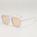 White oversized square sunglasses with double bridge and translucent orange lenses - White Frame Brown Lens