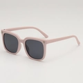 Pink square-frame sunglasses for kids with deep gray lenses and silver star accents - Light Pink Frame Grey Lens
