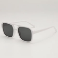 Modern white oversized square sunglasses with double bridge and dark polarized lenses - White Frame Gray Lens