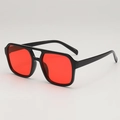 Modern double bridge square sunglasses with black frames and vibrant red lenses - Black Frame Red Lens