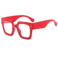 Retro thick-frame square sunglasses in bright candy red with clear lenses for a trendy look - Red Frame Clear Lens