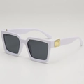 Square white frame sunglasses for women with gold metal rivet temple accents - White Frame Gray Lens