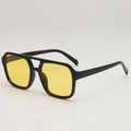Oversized double-bridge square sunglasses featuring black frames and yellow lenses - Black Frame Yellow Lens