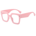 Chic light pink square frame sunglasses with thick plastic rim and metal accents - Pink Leopard White