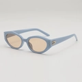 Occhiali da sole cat-eye azzurri con lenti ambra e decorazioni in argento chic - Montatura Blu Lenti Tè