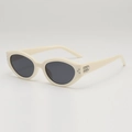 Lunettes de soleil rétro ovales crème avec verres foncés et charnières en métal - Monture Blanc Cassé Verres Gris