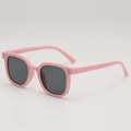 Modische hellrosa rechteckige Kindersonnenbrille mit dunklen Gläsern und Nieten - Dunkelrosa Rahmen Graue Gläser