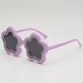 Pink floral frame sunglasses for children with dark lenses and fun colorful accents - Purple