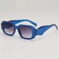 Modern dark blue transparent sunglasses with grey gradient lenses and wide geometric arms - D05Z-3 / Transparent Blue Frame Grey Lens