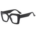 Retro thick black square frame sunglasses with clear lenses in a 45-degree side view - Black Frame Clear Lens