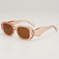 Translucent peach rectangular sunglasses with thick geometric temples and brown lenses - D05Z-3 / Transparent Tea Frame Tea Lens