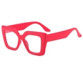 Fashionable oversized red square sunglasses with transparent lenses for women - Rose Red Frame Clear Lens