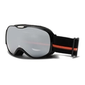 Kids ski goggles with black frame, silver mirrored lens and red striped strap - Black Orange Frame Silver Lenses