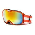 Kids orange ski goggles with colorful mirrored lens and striped elastic headband - Orange Frame Red Orange Lenses