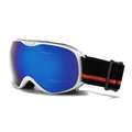 Kids ski goggles with white frame, blue mirrored lens and adjustable black orange strap - White Frame Blue Mirrored Lens