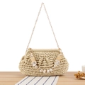 Beigefarbene gewebte Tasche mit Marmor-Harzperlen und abnehmbarer Goldkette - Crossbody Und Handheld / Beige