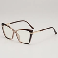 Cat eye blue light blocking glasses with tortoiseshell frames and gold metal temples - Black Sides Champagne Middle Frame