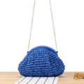 Vibrant blue woven shell-shaped crossbody bag with a delicate gold chain strap - Blue (Crossbody Strap)