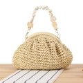 Minimalistische beige Webhandtasche mit modischen Marmor-Harzperlengriffen - Beige