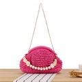 Borsa a nuvola intrecciata rosa vivace con manico in perle marmorizzate e catena d'oro - Rosa Rosso
