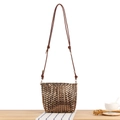 Metallische gewebte Beuteltasche in Bronze und Gold mit verstellbarem Lederriemen - Kaffee Gold (Umhängetasche + Dunkelbrauner Riemen)