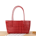 Handcrafted red woven basket bag with hollow hexagonal patterns for beach holidays - Red (Rectangular)