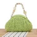 Hellgrüne geflochtene Handtasche mit marmoriertem Perlengriff für böhmischen Sommer - Grün