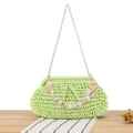 Hellgrüne geflochtene Handtasche mit goldener Kette und Marmor-Perlen-Griff - Crossbody Und Handheld / Grün