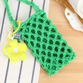 Green hand-woven cotton rope phone bag featuring a 3D yellow flower pendant - Green + Yellow Flower