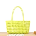 Hollow out woven basket bag in vibrant fluorescent green for summer beach vacation use - Fluorescent Green (Rectangular)