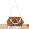 Borsa intrecciata marrone con catena dorata e manico in acrilico marmorizzato - Tracolla E Portata A Mano / Cammello