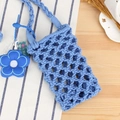 Handmade woven cotton rope mobile phone bag in deep blue with floral charm accessory - Blue + Blue Flower
