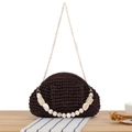 Dark brown woven crochet bag with gold chain and marble-textured beads for summer - Black Purple