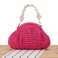 Handgefertigte rosenrote gewebte Handtasche mit Bohème-Perlengriff und Muschelstruktur - Rosarot