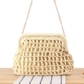 Schicke beige Flecht-Bügeltasche mit Goldkette für Strand oder modischen Alltag - Beige