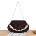 Borsa a mano intrecciata marrone scuro con perle marmorizzate e catena d'oro - Tracolla E Portata A Mano / Nero Viola