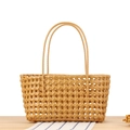 Hollow out woven basket bag in camel brown with dual top handles for summer beach - Camel (Rectangular)