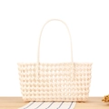 Chic cream hollow woven basket tote bag with round handles for beach or casual daily use - Creamy White (Rectangular)