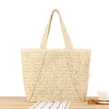 Große cremefarbene Flecht-Einkaufstasche mit feiner Textur für Alltag und Strand - Beige