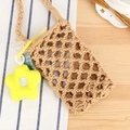 Beige woven cotton rope crossbody phone bag with yellow flower charm and hollow mesh design - Camel + Yellow Flower