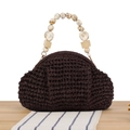 Dark brown handwoven bag with marble-textured resin bead handle for stylish women - Black Purple