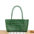 Hollow out woven basket bag in forest green with dual handles for summer beach use - Army Green (Rectangular)