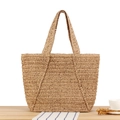 Große beige geflochtene Strohtasche für Alltag und Strandurlaub mit Struktur - Camel