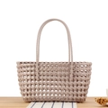 Hollow out woven tote bag in light khaki color with hand-woven handles for daily use - Grey (Rectangular)