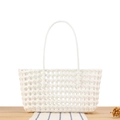 White woven hollow basket bag with top handles for beach and daily leisure use - White (Rectangular)