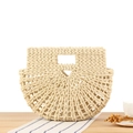 Borsa a mano minimalista in corda intrecciata beige con manici integrati per vacanze al mare - Beige