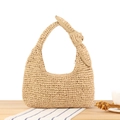 Borsa a mano in paglia intrecciata beige con grande fiocco per vacanze estive al mare - Beige
