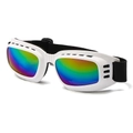 White professional dog goggles with colorful rainbow lenses and adjustable elastic head strap - White Frame White (C8)