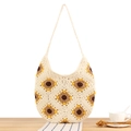 Handgefertigte Häkel-Hobo-Tasche aus cremefarbener Baumwolle mit gelbem Sonnenblumenmuster - Gebrochenes Weiß